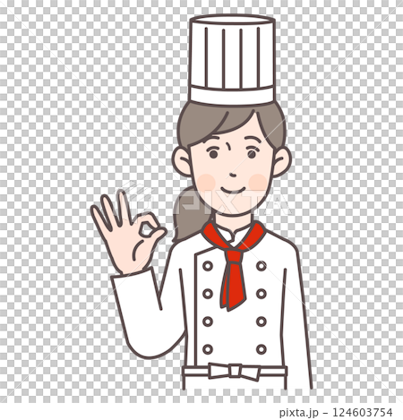 OKサインを出すコックさんの女性 124603754