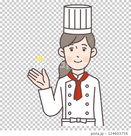 案内するコックさんの女性 124603758