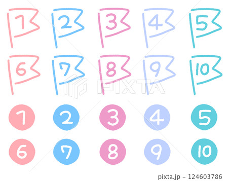 手描きのゆるくて可愛い数字のアイコンセット　1〜10 124603786