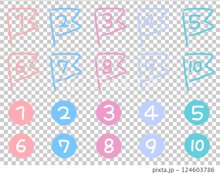 手描きのゆるくて可愛い数字のアイコンセット　1〜10 124603786