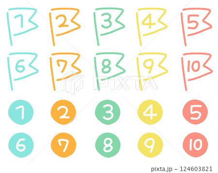 手描きのゆるくて可愛い数字のアイコンセット　1〜10 124603821