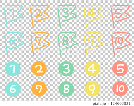 手描きのゆるくて可愛い数字のアイコンセット　1〜10 124603821
