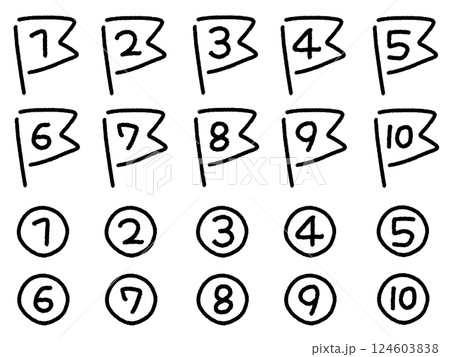 手描きのゆるくて可愛い数字のアイコンセット　1〜10 124603838