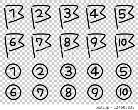 手描きのゆるくて可愛い数字のアイコンセット　1〜10 124603838