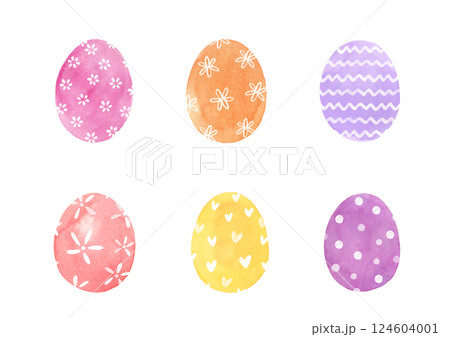 水彩で描いたイースターエッグ 卵 ピンク 黄色 紫 水彩で描いたイースターエッグ 卵 ピンク 黄色 紫 124604001