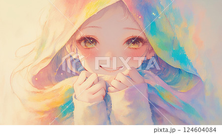 カラフルなマフラーの女の子 124604084