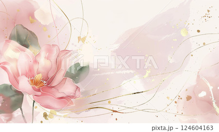 ピンクの花の幻想的な水彩画の背景素材 124604163