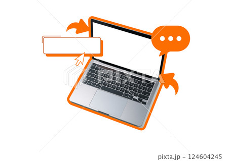 PNG, Poster Collage, laptop with space for text, isolated on white background. 124604245