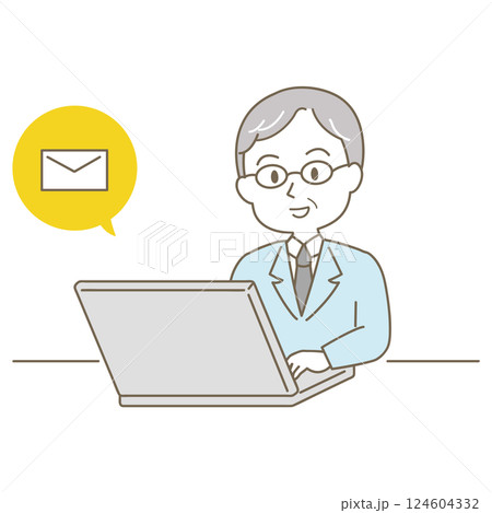 ミドル〜シニア世代、小ぎれいな男性のビジネスシーン、シンプルかわいい線タイプ（メール・白背景） 124604332