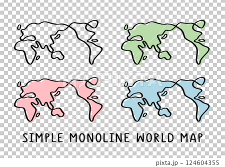 A set of cute world maps in a simple one-stroke style 124604355