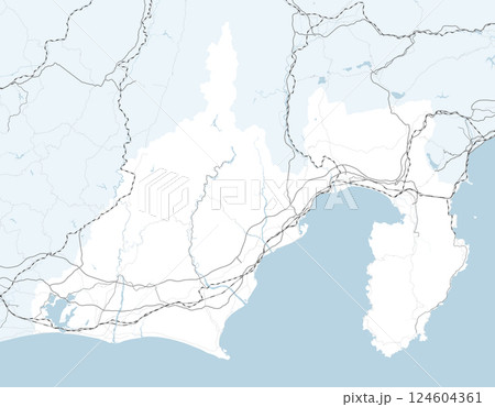 日本の静岡県と隣接する都道府県を含む、シンプルなロードマップ 日本の静岡県と隣接する都道府県を含む、シンプルなロードマップ 124604361