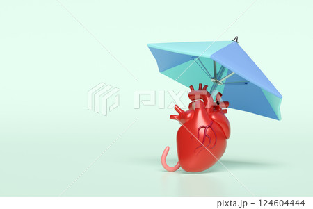 3d umbrella protecting model heart isolated on green background. heart disease prevention, health love, medicare, health Insurance concept, 3d illustration render 3d umbrella protecting model heart isolated on green background. heart disease prevention, health love, medicare, health Insurance concept, 3d illustration render 124604444