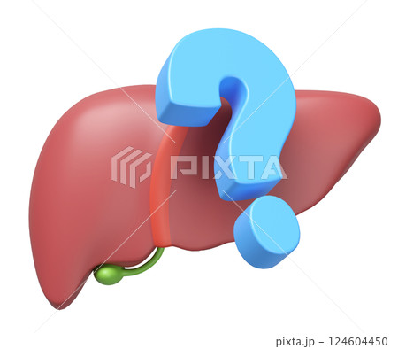 3d realistic human liver with question mark isolated. check liver health concept, 3d illustration render 3d realistic human liver with question mark isolated. check liver health concept, 3d illustration render 124604450