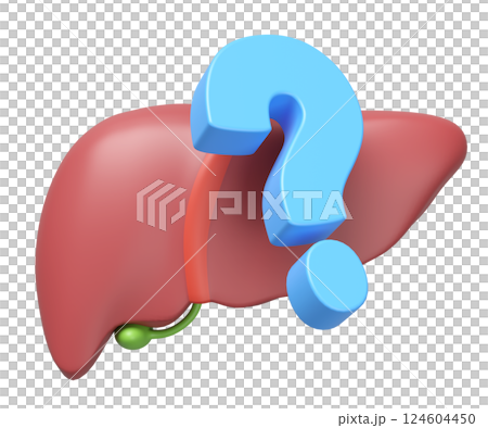 3d realistic human liver with question mark isolated. check liver health concept, 3d illustration render 3d realistic human liver with question mark isolated. check liver health concept, 3d illustration render 124604450
