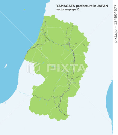 日本の山形県のシンプルな緑色のロードマップ 日本の山形県のシンプルな緑色のロードマップ 124604677