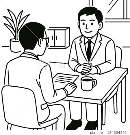 シンプルな自身に満ちた面接の線画イラスト、アイコン、イメージ、背景なし、素材 124604891