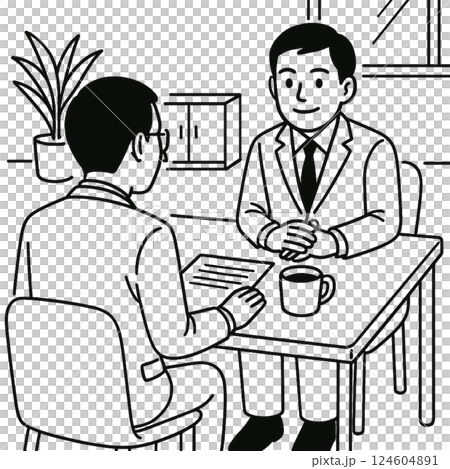 シンプルな自身に満ちた面接の線画イラスト、アイコン、イメージ、背景なし、素材 124604891