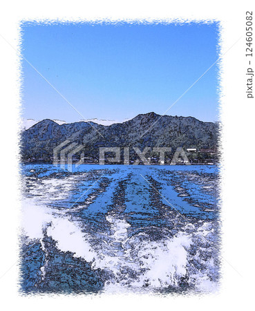 瀬戸内海の小さい島へ向かう連絡船の航跡で仕事の全てを忘れられる 124605082