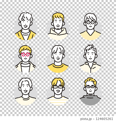 Simple illustration of smiling casually dressed men icon set 124605261