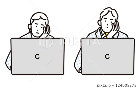 シンプル　イラスト　浮かない顔をするビジネスパーソンの男性と女性 人物 124605278