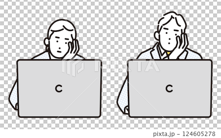 シンプル　イラスト　浮かない顔をするビジネスパーソンの男性と女性 人物 124605278