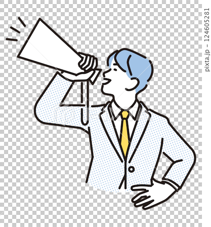 Simple illustration: Profile of a businessman cheering with a megaphone 124605281