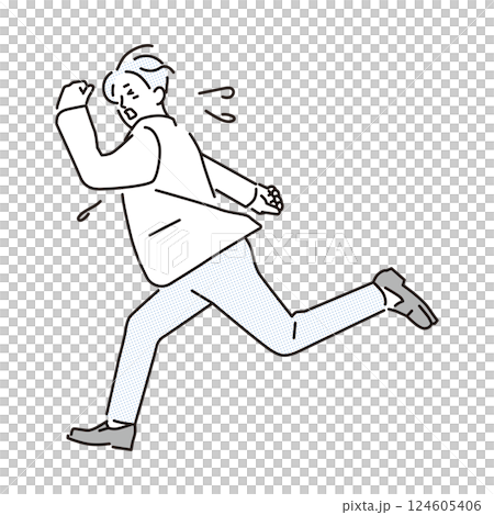 シンプル　イラスト　焦りながら走るビジネスマンの男性 人物 124605406