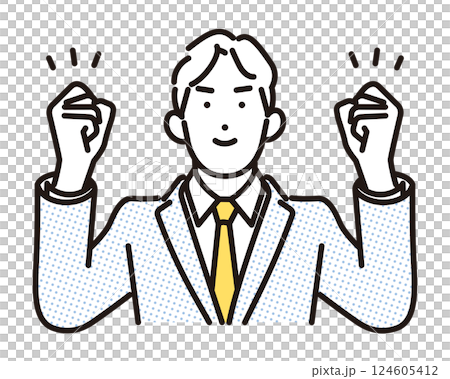 シンプル　イラスト　ガッツポーズをするビジネスマンの男性 人物 124605412