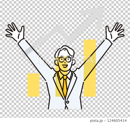 Simple illustration of a businessman raising his arms in joy at success Simple illustration of a businessman raising his arms in joy at success 124605414