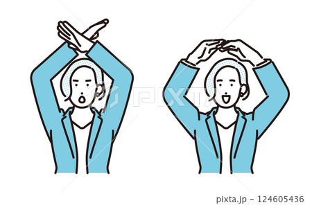 シンプル イラスト ハンドサインで意思表示するビジネスパーソンの女性 人物セット シンプル イラスト ハンドサインで意思表示するビジネスパーソンの女性 人物セット 124605436