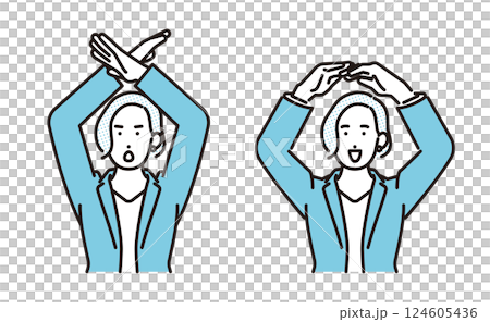 シンプル イラスト ハンドサインで意思表示するビジネスパーソンの女性 人物セット シンプル イラスト ハンドサインで意思表示するビジネスパーソンの女性 人物セット 124605436
