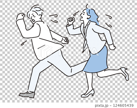 簡單描繪一位男性和一位女性商務人士匆忙奔跑 124605439