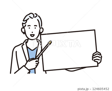 シンプル　イラスト　ホワイトボードを持つビジネスパーソンの女性 人物 124605452