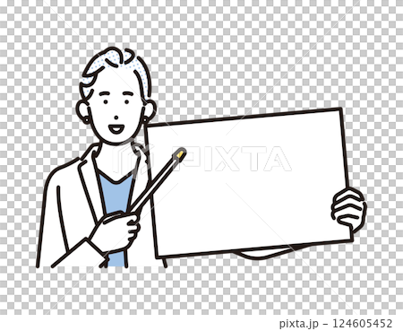 シンプル　イラスト　ホワイトボードを持つビジネスパーソンの女性 人物 124605452