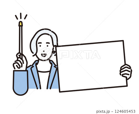 シンプル　イラスト　ホワイトボードを持つビジネスパーソンの女性 人物 124605453