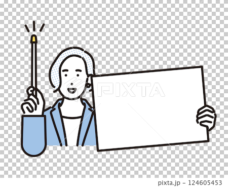 シンプル　イラスト　ホワイトボードを持つビジネスパーソンの女性 人物 124605453