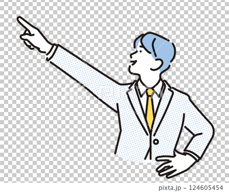 Simple illustration: Profile of a smiling businessman pointing 124605454
