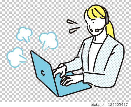 シンプル　イラスト　困惑するコールセンターの女性 人物 124605457