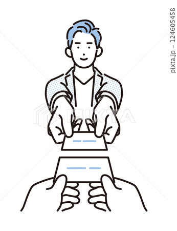 シンプル　イラスト　名刺交換をするビジネスマンの男性 人物 124605458
