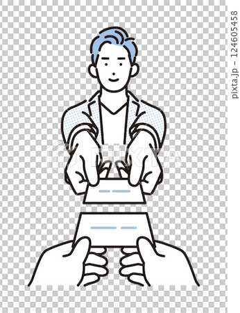 シンプル　イラスト　名刺交換をするビジネスマンの男性 人物 124605458
