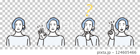 Simple illustration: Young woman with various expressions and poses. 124605466