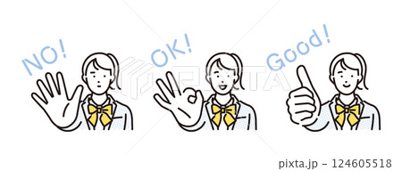 シンプル イラスト ハンドサインで意思表示する女子学生 人物セット シンプル イラスト ハンドサインで意思表示する女子学生 人物セット 124605518