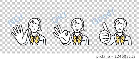 シンプル イラスト ハンドサインで意思表示する女子学生 人物セット シンプル イラスト ハンドサインで意思表示する女子学生 人物セット 124605518