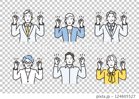 シンプル　イラスト　ガッツポーズをするビジネスパーソンの男性と女性 人物セット 124605527