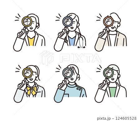 シンプル イラスト 虫眼鏡を覗くいろいろな職業の女性のアイコンセット 人物 シンプル イラスト 虫眼鏡を覗くいろいろな職業の女性のアイコンセット 人物 124605528