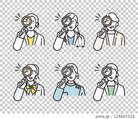 シンプル イラスト 虫眼鏡を覗くいろいろな職業の女性のアイコンセット 人物 シンプル イラスト 虫眼鏡を覗くいろいろな職業の女性のアイコンセット 人物 124605528