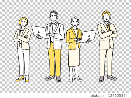 站立商務男性和女性角色集的簡單圖示 124605534