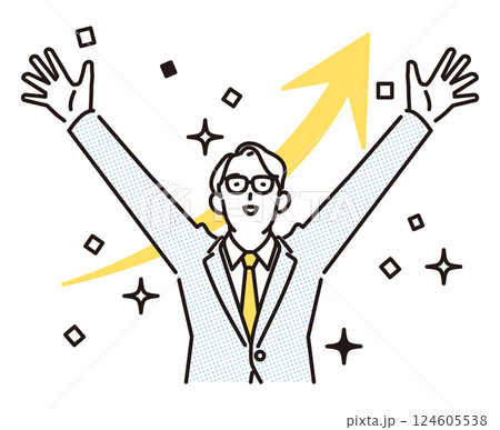 シンプル　イラスト　成功を喜んでバンザイするビジネスマンの男性 人物 124605538
