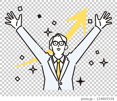 シンプル　イラスト　成功を喜んでバンザイするビジネスマンの男性 人物 124605538