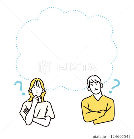 シンプル イラスト クエスチョンマークを浮かべる若い男性と女性 人物 シンプル イラスト クエスチョンマークを浮かべる若い男性と女性 人物 124605542